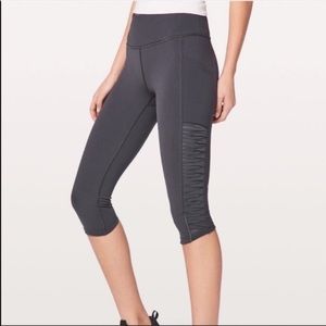 lululemon athletica Grey Cropped Leggings with Side Ruched Panel